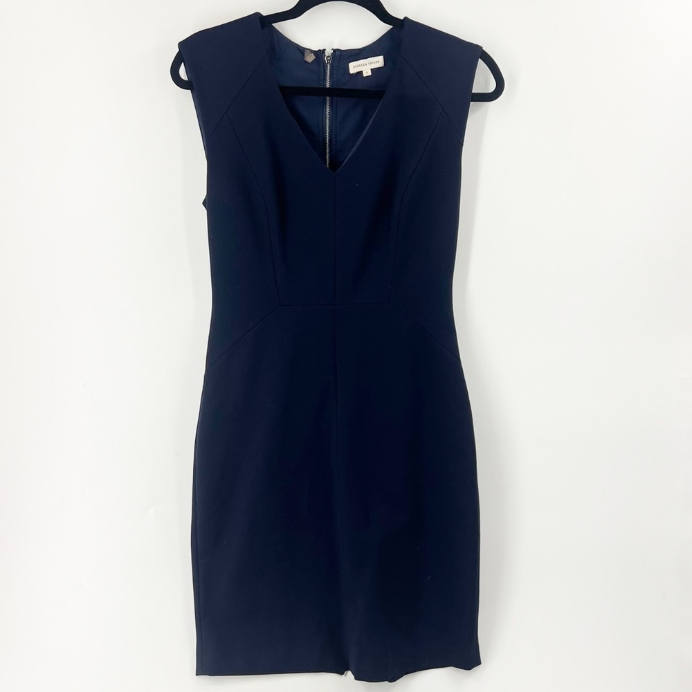 ✅ Rebecca Taylor Navy Blue Sleeveless Sheath Dress FULL ZIP BACK SIZE 6